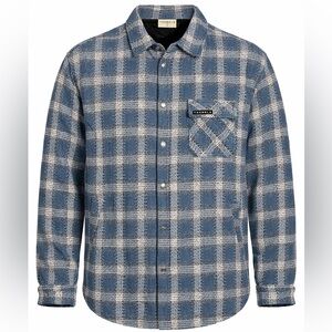YoungLA High Profile Flannel Jacket Kashmir Blue Plaid Quilted Snap Button Small